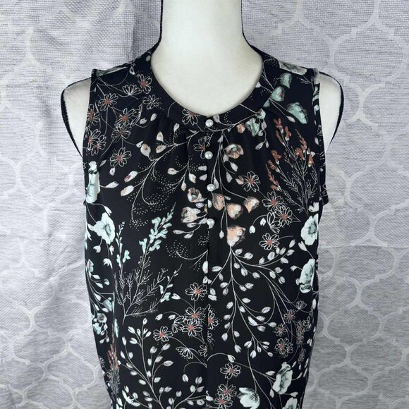 LOFT Outlet Sleeveless Floral Blouse Black Multi Print Size Small - Picture 2 of 6